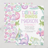 Donuts and Dinos Invitation (Pink & Lavender) Kaart (Voorkant / Achterkant)