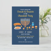 Donuts and Dreidels Hanukkah Holiday Party Kaart (Staand voorkant)