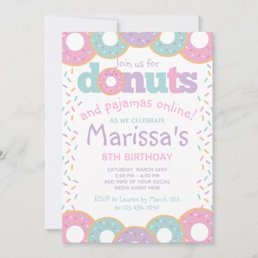 Donuts and Pajamas Virtual Party Kaart (Voorkant)