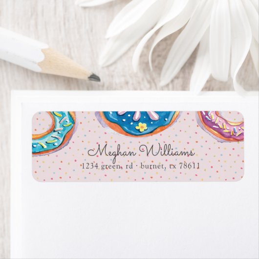 Donuts and Sprinkles Pink Script Retouradres Etiket (Insitu)