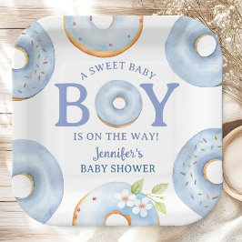 Donuts Baby Shower Blauwe Baby Brunch Papieren Bordje