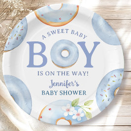 Donuts Baby Shower Jongen Blauwe Baby Brunch Papieren Bordje
