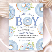 Donuts Baby Shower Jongen Blauwe Gingham Uitnodigi