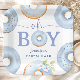 Donuts Baby Shower Oh Jongen Blauwe Brunch Papieren Bordje