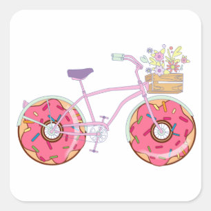 Donuts Bike - Funny Bicycle met Doughnut Wheels Vierkante Sticker