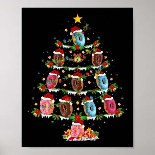 Donuts Christmas Tree Lights Funny Fast Food Donut Poster (Voorkant)
