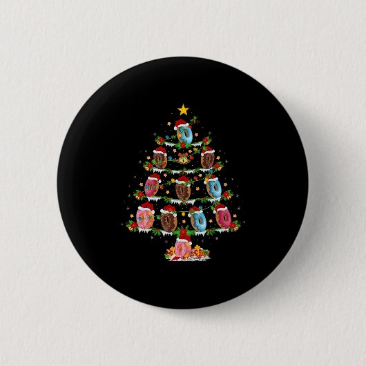 Donuts Christmas Tree Lights Funny Fast Food Donut Ronde Button 5,7 Cm (Voorkant)