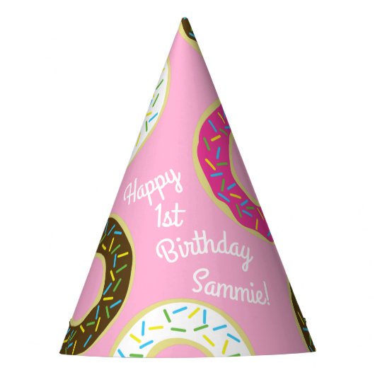 Donuts Colorful Doughnuts1st Birthday Party Theme Feesthoedjes (Voorkant)