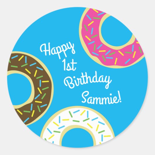 Donuts Colorful Doughnuts1st Birthday Party Theme Ronde Sticker (Voorkant)