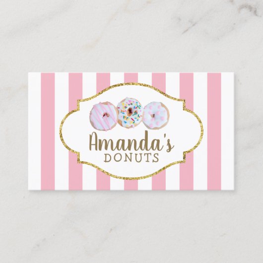 Donuts Cupcake bakkerij Pastry Chef Pink Stripes Visitekaartje (Voorkant)