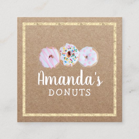 Donuts Cupcake Handmade Bakery Cafe Rustic Kraft Vierkante Visitekaartje (Voorkant)