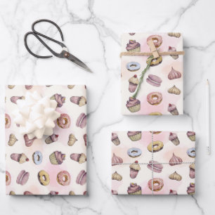Donuts Cupcakes Cute Trendy Woodland Waterverf Inpakpapier Vel