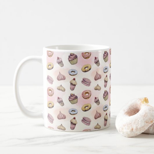Donuts Cupcakes Cute Trendy Woodland Waterverf Koffiemok (Met donut)