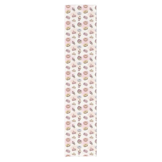 Donuts Cupcakes Cute Trendy Woodland Waterverf Korte Tafelloper (Voorkant)