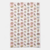 Donuts Cupcakes Cute Trendy Woodland Waterverf Theedoek (Verticaal)
