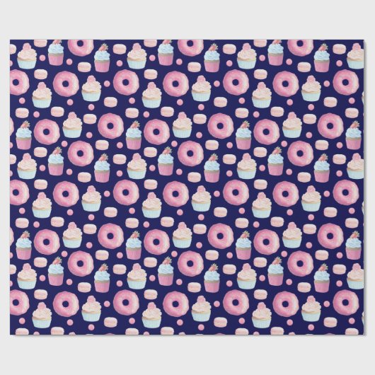 Donuts, cupcakes en macarons cadeaupapier (Vlak)