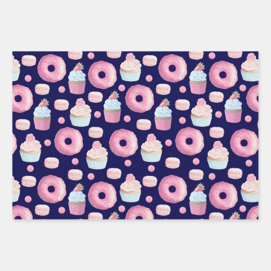 Donuts, cupcakes en macarons inpakpapier vel (Voorkant)