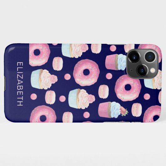 Donuts, cupcakes en macarons iPhone hoesje (Achterkant horizontaal)