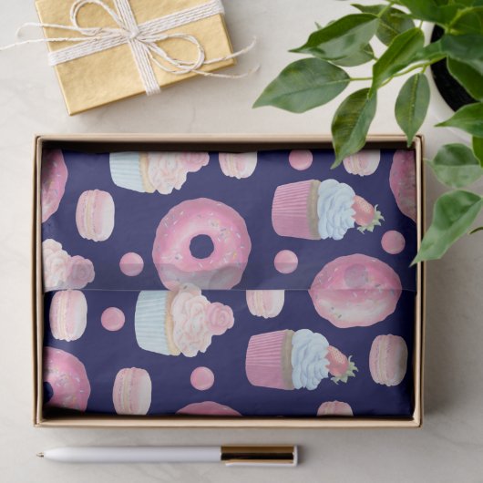 Donuts, cupcakes en macarons tissuepapier (Geschenk)