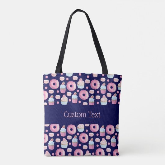Donuts, cupcakes en macarons tote bag (Achterkant)