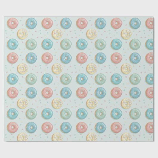 Donuts Cute Mint Green Pink & Yellow Cadeaupapier (Vlak)