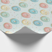 Donuts Cute Mint Green Pink & Yellow Cadeaupapier (Hoek)