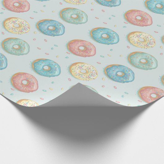 Donuts Cute Mint Green Pink & Yellow Cadeaupapier (Hoek)
