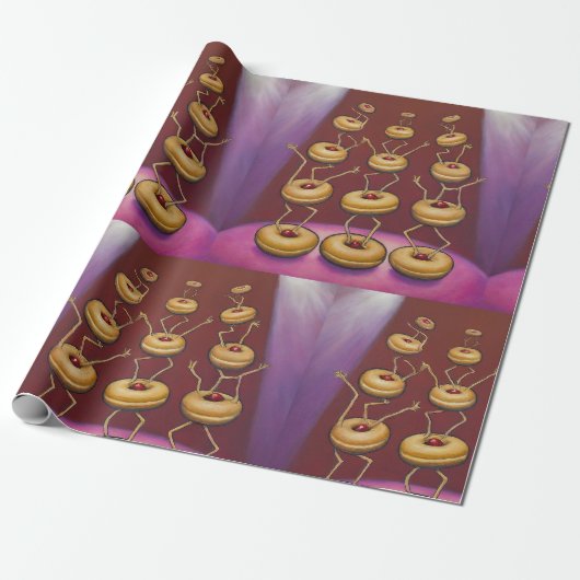 Donuts dansen grillige donut personages cadeaupapier (Uitgerold)