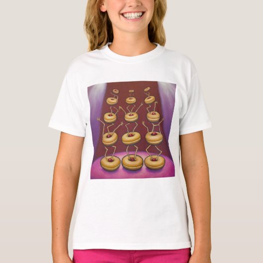 Donuts dansen grillige donut personages t-shirt (Voorkant)