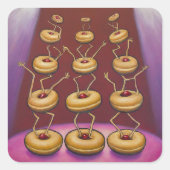 Donuts dansen grillige donut personages vierkante sticker (Voorkant)