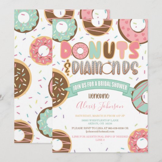 Donuts & Diamonds Bridal Shower Invitation Kaart (Voorkant / Achterkant)