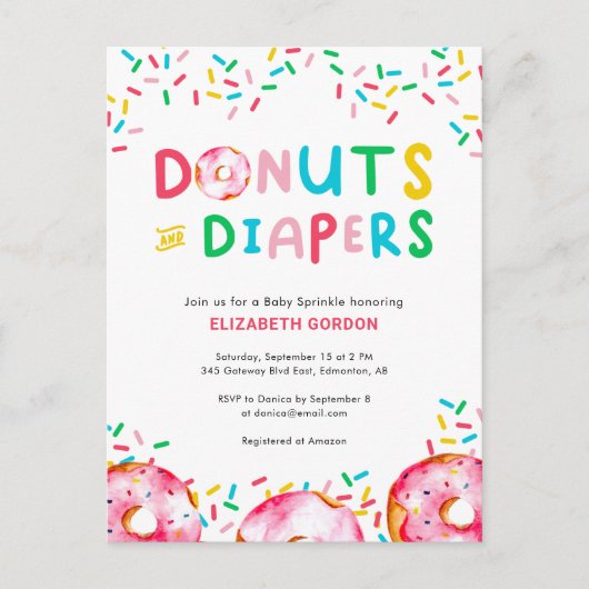 Donuts & Diapers Baby Sprinkle Cute Colorful Fun Briefkaart (Voorkant)
