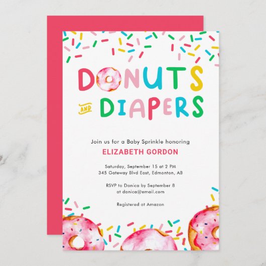 Donuts & Diapers Baby Sprinkle Cute Colorful Fun I Kaart (Voorkant / Achterkant)