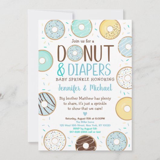 Donuts & Diapers Blue Donut Baby Sprinkle Kaart (Voorkant)