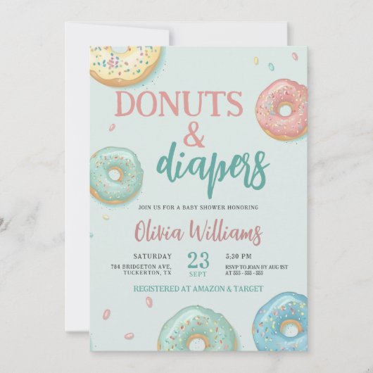 Donuts & Diapers Cute Mint Green Baby shower Kaart (Voorkant)