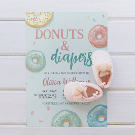 Donuts & Diapers Cute Mint Green Baby shower Kaart