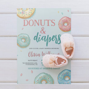 Donuts & Diapers Cute Mint Green Baby shower Kaart