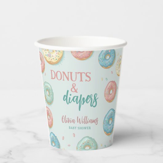 Donuts & Diapers Cute Mint Green Baby shower Papieren Bekers (Voorkant)