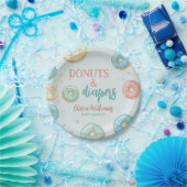 Donuts & Diapers Cute Mint Green Baby shower Papieren Bordje (Feest)