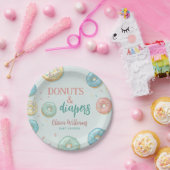 Donuts & Diapers Cute Mint Green Baby shower Papieren Bordje (Feest)