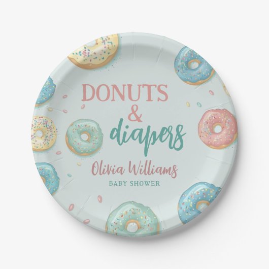 Donuts & Diapers Cute Mint Green Baby shower Papieren Bordje (Voorkant)