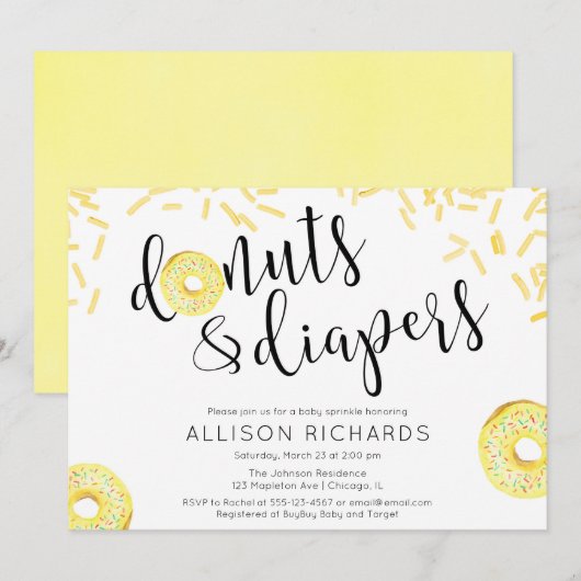 Donuts diapers genderneutraal gele baby sprinkhaan kaart (Voorkant / Achterkant)