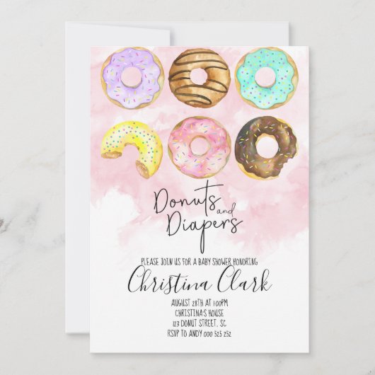 Donuts & diapers Roze Baby shower Kaart (Voorkant)