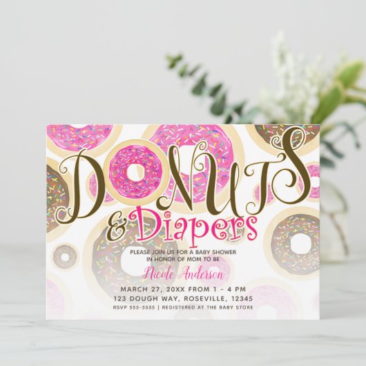 Donuts & Diapers Roze Sprinkles Baby shower Kaart (Staand voorkant)