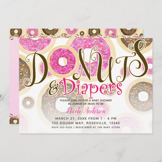 Donuts & Diapers Roze Sprinkles Baby shower Kaart (Voorkant / Achterkant)