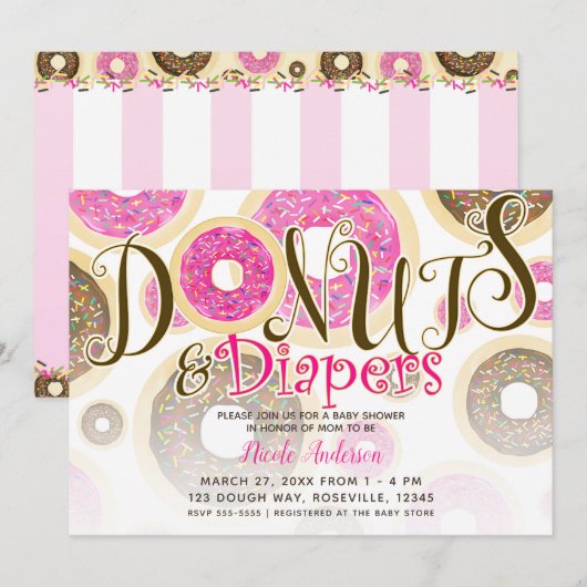 Donuts & Diapers Roze Strooisel Baby Shower Kaart (Voorkant / Achterkant)