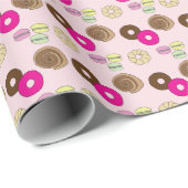 Donuts, donuts, macrons, kaneelrolbanketbakkerswer cadeaupapier (Rol Hoek)
