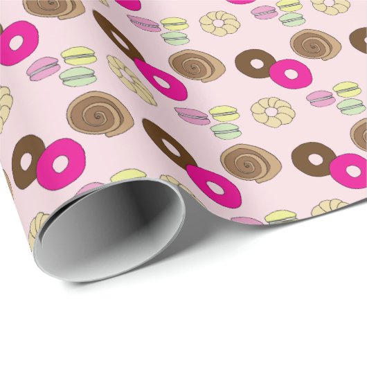 Donuts, donuts, macrons, kaneelrolbanketbakkerswer cadeaupapier (Rol Hoek)