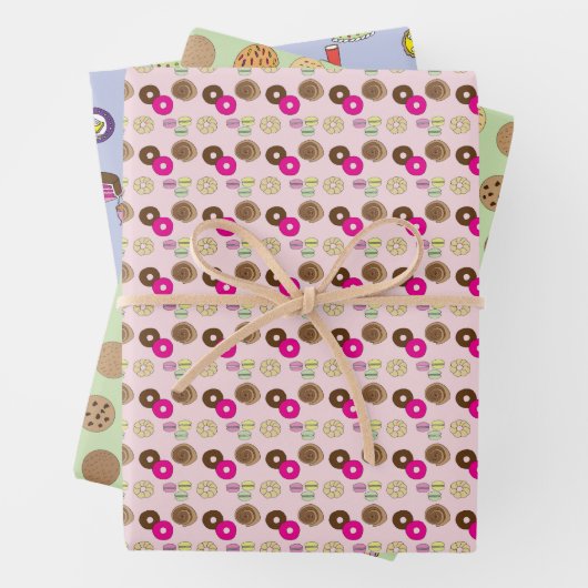 Donuts, donuts, taarten, taarten, cupcakes inpakpapier vel (In situ)