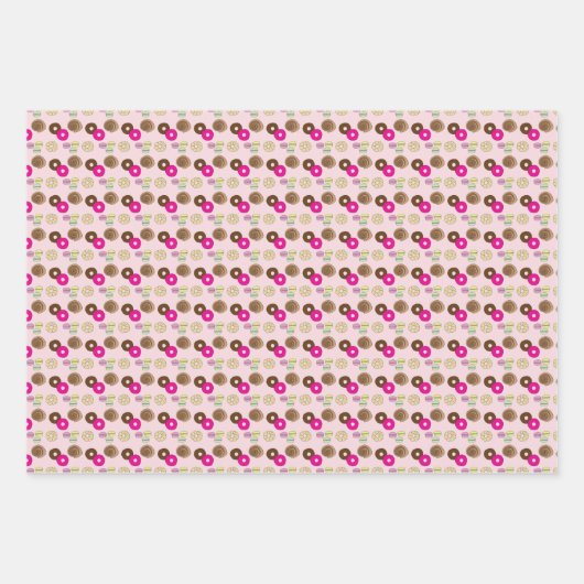 Donuts, donuts, taarten, taarten, cupcakes inpakpapier vel (Voorkant)